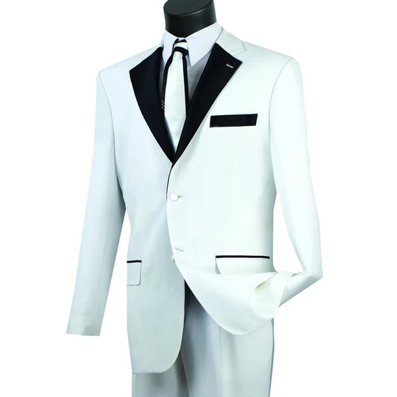 Mens Classic 2 Button Notch Lapel White/Black Tuxedo - Picture 1 of 2